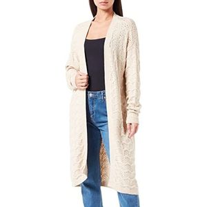 Cream Gebreide kimono voor dames, cardigan, longline open voorkant, lange mouwen, sweater, oat melange
