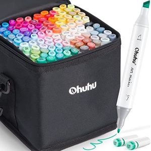 Ohuhu 100-kleurige Alcohol marker, dubbele punten permanente markeringen voor kinderen, Markeerstift Sketch Markers voor het tekenen van volwassen kleuren, markers op basis van Alcohol