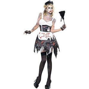 Smiffy's 23286S Zombie Frans Maid kostuum met jurk, latex kraag, hoofdstuk en schort, zwart