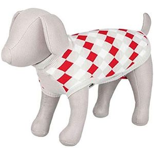 Trixie Pullover, hondenkleding, pullover, hond mantel voor grote honden, kleine middelgrote honden, accessoires voor kippen, wit, grijs, rood, maat XXS 24 cm