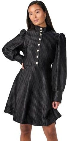 Yas - Ripple - Korte Jurk - Met Lange Mouwen - Hoge Hals - Pofmouwen