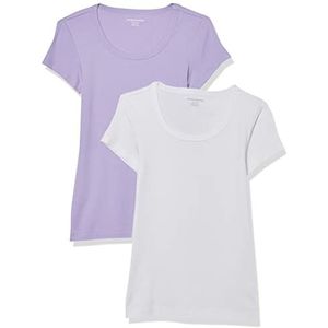 Amazon Essentials Women's T-shirt met kapmouwen, ronde hals en slanke pasvorm, Pack of 2, Wit/Lavendel, XS