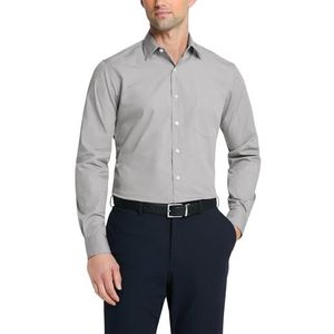 Van Heusen Men's Poplin Fitted Solid Point Collar Dress Shirt, Light Grey, 18"" Neck 32""-33"" Sleeve