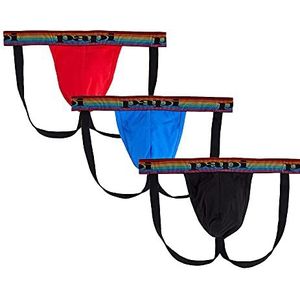 Papi Heren 3-pack jockstrap, atletische ondersteuning, ademend mannelijke workout ondergoed, lychee/prince blue/zwart, groot