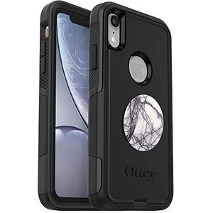 Bundel: OtterBox COMMUTER SERIES Case for iPhone XR - (Black) + PopSockets PopGrip - (DOVE WHITE MARBLE)