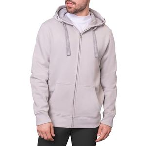 HRM Premium herenjas met capuchon en contrasterende binnenvoering, basic hoodie met ritssluiting, hoogwaardige en duurzame herenkleding, zand, S