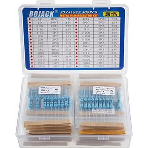 BOJACK 300 Stuks 30 Waarden Weerstand Kit 1 Ohm - 1M Ohm met 1% 2W Metaalfilm Weerstanden Assortiment