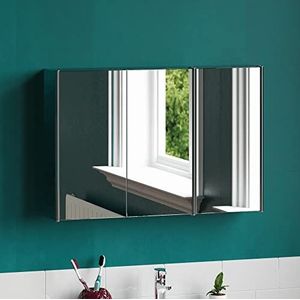 Vida Designs Tiano Badkamerkast met 3 spiegels, wandmontage, roestvrij staal
