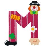 TRUBS Sevi 81749 houten letter M ca. 10 cm, deurletters voor kinderkamer, ABC educatief speelgoed van hout voor kinderen vanaf 3 jaar, letter Clowns paars/groen, 10 x 7,5 cm
