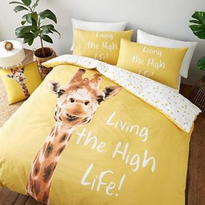 Catherine Lansfield Giraffe omkeerbare tweepersoons dekbedovertrekset met kussenslopen, geel