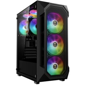 GAMDIAS AURA GC1 ELITE ARGB ATX Mid Tower PC-hoes, 4 x 120 ARGB-ventilator, frontpaneel met hoge luchtstroom mesh, gereedschapsvrije installatie zijpaneel van gehard glas, zwart