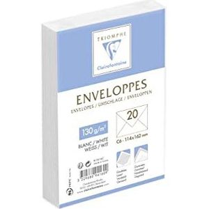 Clairefontaine 9416C - Pakket met 20 Witte Gevoerde Triomphe Enveloppen C6 - 114x162 mm - Gegomd - 130g/m².