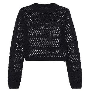 faina Stijlvolle gebreide trui voor dames, met hol design en ronde hals, zwart, maat XL/XXL, zwart, XL