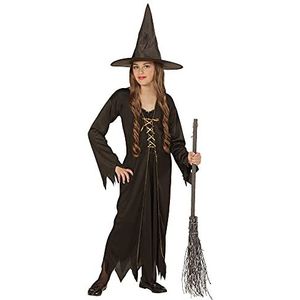 Widmann 00437 - kinderkostuum heks, jurk met hoed, maat 140, zwart