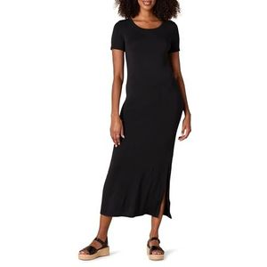 Daily Ritual Jersey Crewneck Maxi-jurk met korte mouwen met zijsplit, casual, zwart, L
