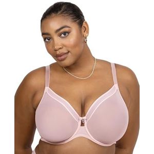 Curvy Couture Women’s Sexy Sheer Mesh Plus Size Full Coverage Bra, Blushing Rose, 44DD