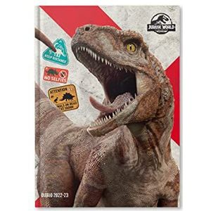 Jurassic World Schoolagenda met datum, 10 maanden, september 2022 - juni 2023, schoolkalender met sticker, 320 pagina's, zacht gevoerde omslag, afmetingen 14,2 x 19,3 cm, omslag met dinosaurus