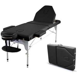 QUIRUMED Elite Aluminium Inklapbare Massagetafel, 186 x 66 cm, Kleur Zwart, Massagetafel, Kunstleer, Hoge dichtheid bekleding, Lichtgewicht, In hoogte verstelbaar, In hoogte verstelbaar