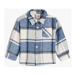 Koton Babyboy shirt met lange mouwen, zakdetail, snap-sluiting, Blue Check (6c6), 9-12 Maanden