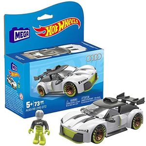 MEGA Hot Wheels, bouwset voor speelgoedauto, Audi R8 LMS GT2, met 73 onderdelen en 1 micro-actiefiguur als bestuurder, wit, cadeau-ideeën voor kinderen vanaf 5 jaar HKF93