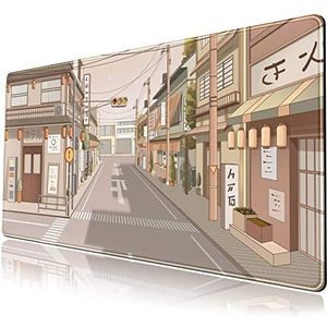 Tokyo Street Desk Mat Anime Japanse Muismat XL Kawaii Grote Gaming Mousepad XXL Beige Leuke Desktop Mat Laptop Toetsenbord Muis Mat Bureau Pad Groot 70 x 30 cm met gestikte randen Antislip Rubberen