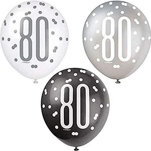 Unique Party 83390 Dots 80ste Verjaardag Latex Ballonnen, 12"" | Verschillende | 6 Pcs, Zwart, Leeftijd 80