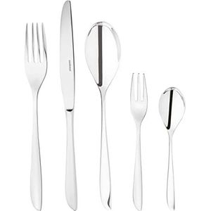 Sambonet Leaf 52163-G6 18/10 RVS Crockery Set voor 6 personen, 30 stuks: 6 vorken, 6 lepels, 6 messen, 6 theelepels, 6 dessertvorken, vaatwasmachine, grijs