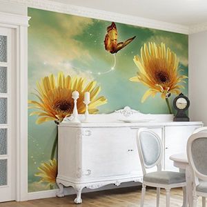 Apalis Vliesbehang bloemenbehang zomer nachtdroom fotobehang vierkant | vliesbehang wandbehang muurschildering foto 3D fotobehang voor slaapkamer woonkamer keuken | grootte: 336x336 cm, geel, 98017