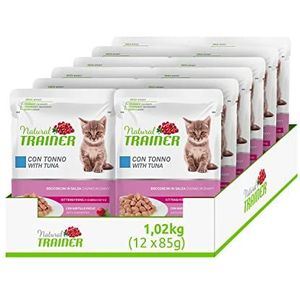 Natural Trainer Kitten & Young Natvoer voor kitten, tonijn, 12 verpakkingen van 85 g, 1020 g
