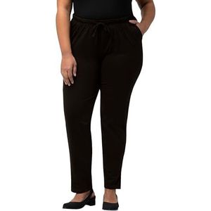 Ulla Popken Dames grote maten plus size broek, slimfit, elastische tailleband, zijsplitten, tot maat 66/68 709769, zwart, 50W x 32L