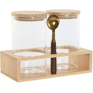 Home ESPRIT Set van 2 glazen, natuurlijk goud, bamboe, borosilicaatglas, 24 x 12 x 18,5 cm
