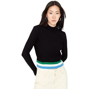 Trendyol Dames Crew Neck Colorblock Regular Sweater Sweater, Zwart, L, Zwart, L
