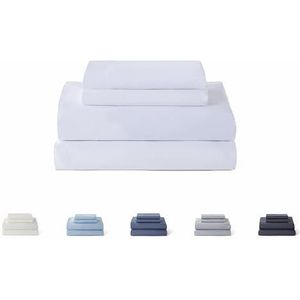 Todocama 4-delige beddengoedset, 5003, hoeslaken, 2 kussenslopen 50 x 80 cm, voor bed 90 x 190/200 cm, wit