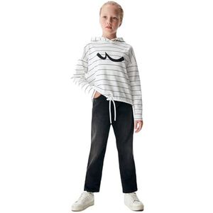 LTB Jeans Hocomo Meisjes-pullover met capuchon, lange mouwen, met capuchon om over te trekken, in meerkleurig en logoprint van 100% katoen, maat 116 cm, Witte Navy Stripes 6916, 116 cm