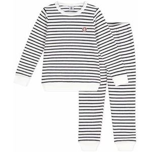 Petit Bateau Pyjama voor kinderen van katoenen badstof met strepen, Milk/avond, 8 Jaren
