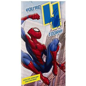 Hallmark Leeftijd 4 verjaardagskaart en badge - Spider-Man Design