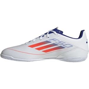 adidas F50 Club Voetbalschoenen voor dames en heren, Ftwr White Solar Rood Lucide Blauw, 45 1/3 EU