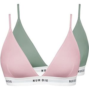 Nur Die Set van 2 zachte beha, in verschillende kleuren, sportief zonder beugel, beugelloze beha, triangelbeha, bustier, katoen, voor dames, kaki/roos, 44-46