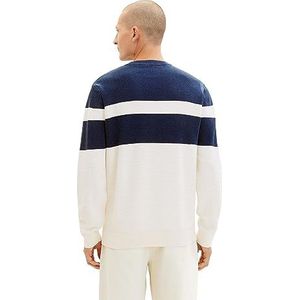 TOM TAILOR Colourblock gebreide trui van katoen voor heren, 32725-beige Navy Multi Structure, L