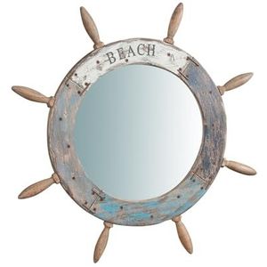 Biscottini Wandspiegel 73 x 73 x 4 cm – decoratieve disselspiegel van antiek hout – spiegel van zeehout – ronde spiegel in shabby chic