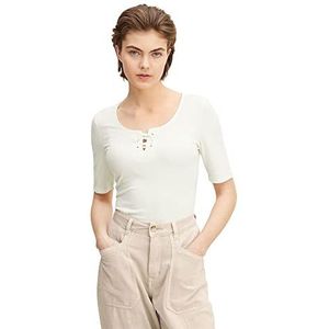 TOM TAILOR Denim Dames T-shirt met binddetail 1031718, 10332 - Off White, L