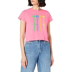 Champion Seasonal Graphic Gallery Crop Boxy Crewneck T-shirt voor dames, roze (fluorescerend), L