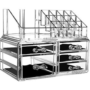 Cq acrylic Transparante make-up organizer en opslag stapelbare huidverzorging cosmetische vitrine met 4 laden make-up stands voor sieraden haaraccessoires schoonheid huidverzorging product