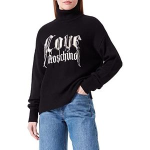 Love Moschino Dames Straight Fit Turtleneck Particular Love Intarsia with Flying Threads and Embroidery Pullover Sweater Sweater, zwart, 42