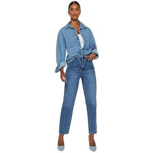 Trendyol Dames Gerade Mama Hohe Taille Jeans, Blauw, 34