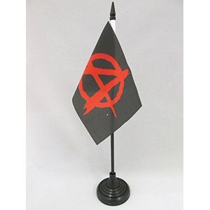 Anarchie Zwarte en rode Tafelvlag 15x10 cm - Arnachismusbeweging Vlag 15 x 10 cm - Zwarte plastic stok en voet - AZ FLAG