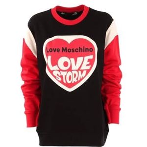 Love Moschino Dames Slim Fit Color Block Long-Sleeved with Love Storm Heart Water Print Sweatshirt, zwart-rood/wit., 44
