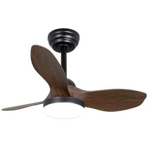 wonderlamp Cavil Mini S Kleine ventilator, Ø 80 cm, led, zwart + hout, dimbare lichtsterkte met afstandsbediening