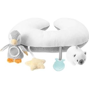Nuby - Little Penguin Tummy Time Pillow - Kussen voor baby's - Buikligkussen - Grijs en wit - 0+ maanden