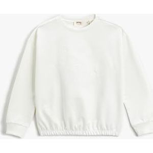 Koton Basic sweatshirt voor meisjes, geborduurd detail, ronde hals, katoen, Ecru (002), 6-7 Jaren